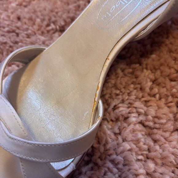 VTG TALBOTS Champagne Leather High Heels Open Toe Strappy Womens Sz 7M NEW-READ - Picture 6 of 7